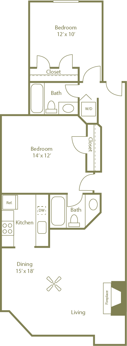 Woodlake Floor Plan 2 bedroom 2 bathroom 947 sq ft at Stewarts Ferry, Nashville, TN